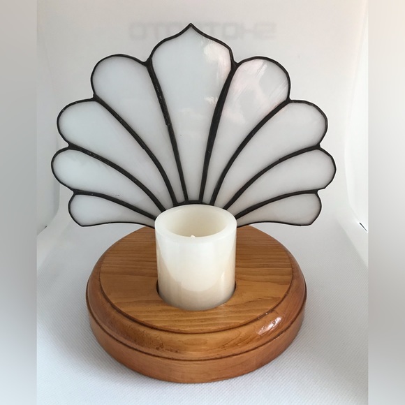 Iridescent Stained Glass Fan Candleholder - Picture 3 of 8